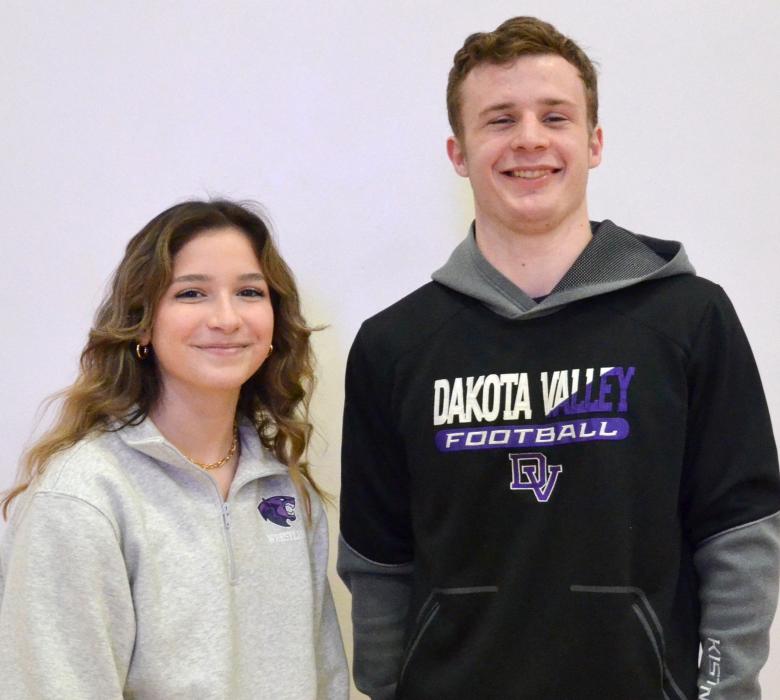 Dakota Valley’s wrestling seniors this year are Mia Gonzalez and Lake Kistner. Photo by Kelly Riibe • times2reporter@gmail.com