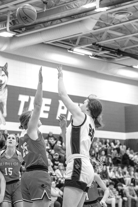 Linley Schmitz is a great asset to the team. She is pictured here in the game against Vermillion. Photo by Peterman Sports Photography stevepeterman5@gmail.com