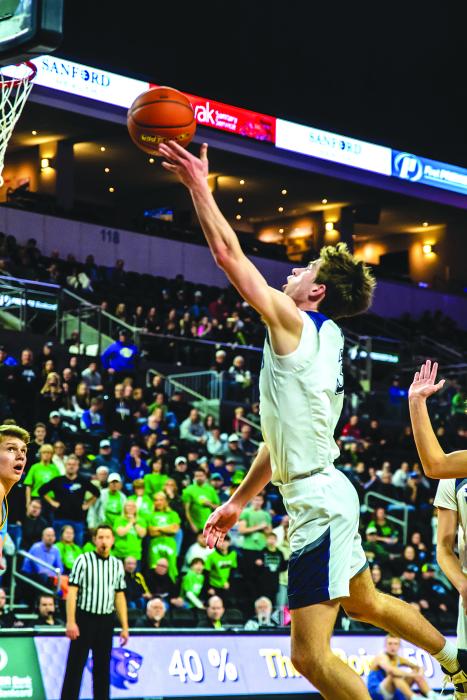 Senior Isaac Bruns recorded 73 more points during the Class A State Boys Basketball tournament in Sioux Falls March 16-18.  Photo by Peterman Sports Photography stevepeterman5@gmail.com
