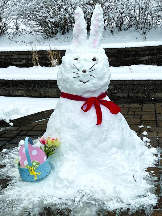  Union County was the recipient of another recent snowstorm which dropped anywhere between 2-6 inches of snow in different areas. While a marjority of people grumbled about, hopefully the last, snow fall of the season, one Union County resident took an opportunity to enjoy the snow. With Easter around the corner, this resident decided to create a snow bunny instead of a snowman. They even decided to dress the bunny up with a bow and a basket to deliver eggs. Submitted photo