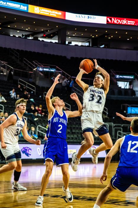 Senior Randy Rosenquist achieved a triple-double against Hot Springs in the opening round of the state tournament with 11 points, 10 rebounds and 16 assists.  Photo by Peterman Sports Photography stevepeterman5@gmail.com