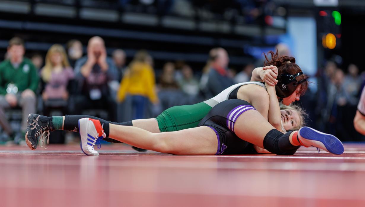 Kenzie Scott wrestled three matches at the state wrestling tournament in Rapid City Feb. 23-25. Photo courtesy of South Dakota Public Broadcasting