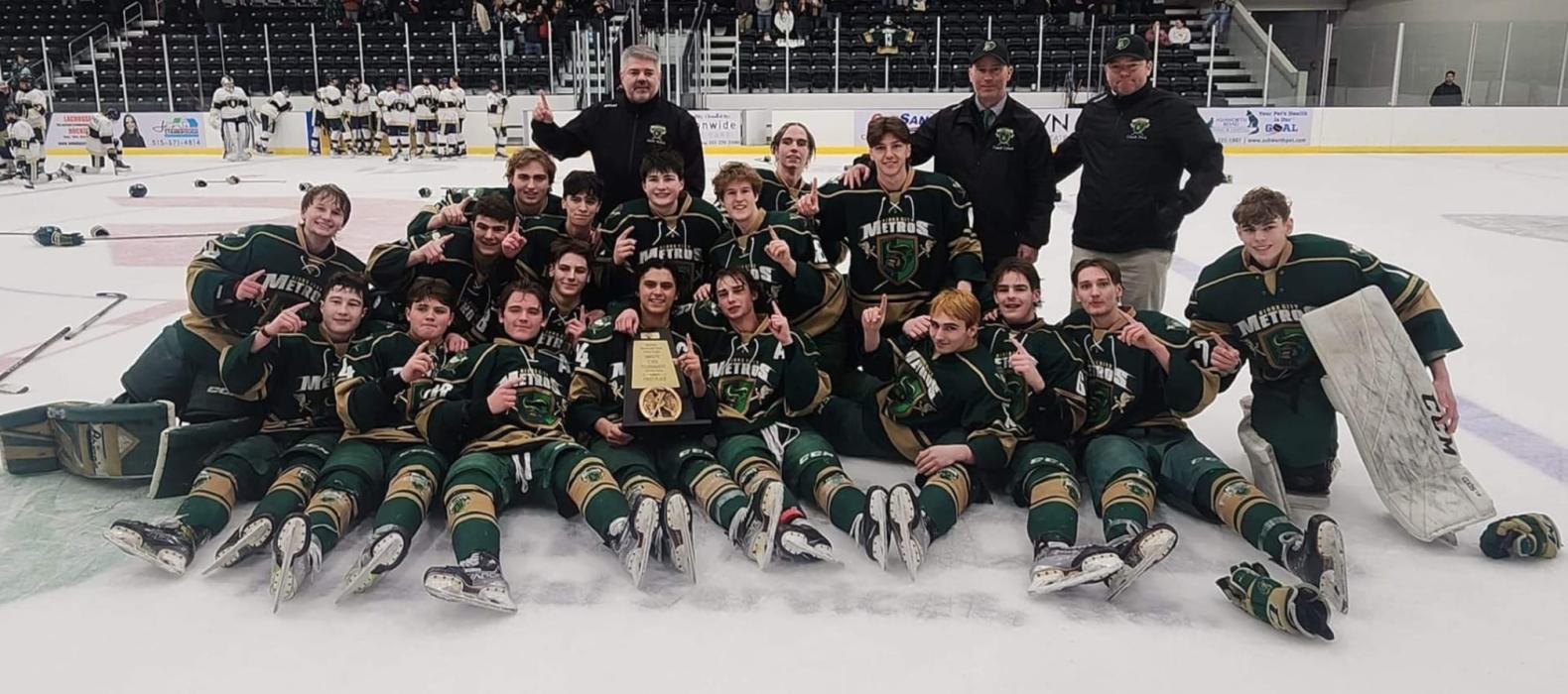 The Sioux City Metros were named the Midwest High School Hockey League Champions March 12. This is their first state title since 2018. Submitted photo