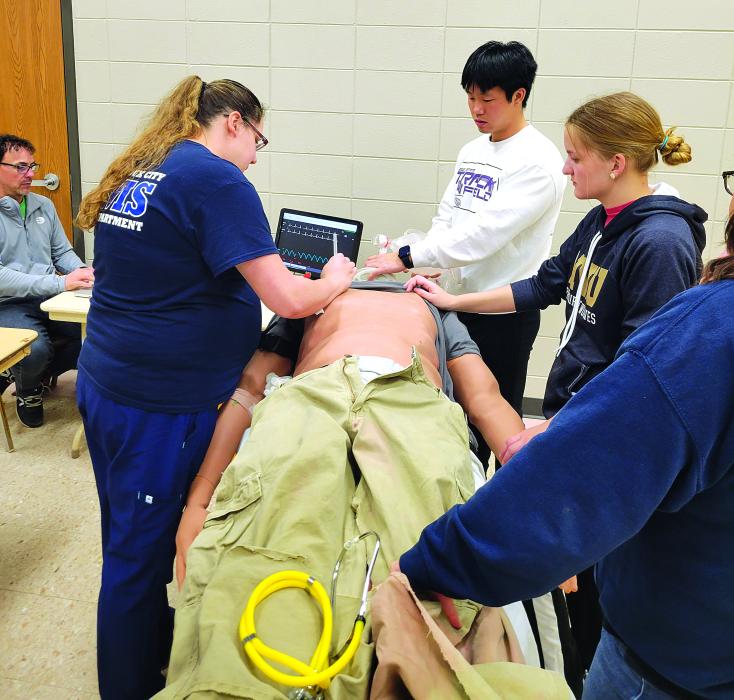 The second training was about traumatic injuries. Pictured, from left, are Kendra Schamber, Pat Phisitkul, Emily Carlson and Lead Paramedic Jackie Burke. Submitted photo