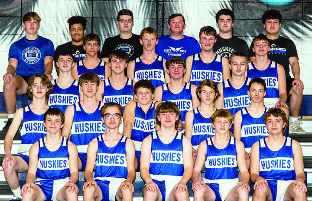 The 2023 Elk Point-Jefferson Boys Track and Field team consists of, front from left, Beau Schmitz, Andrew Beerman, Ethan Lake, Anthony Tatro and Leland Mick; second, John Kjose, Daenton Ronellenfitch, Gunner Ewing, Austin Clercx and Carter Heckathorn; third, Hayes Johnson, Nick Schmitz, Grayson Girard and Ashton Fairbanks; fourth, Mason Marx, Joe Cross, Landon Johnsen and Luke Schmitz; back, Thomas Hemmingstad, Kade Hammitt, Camden Hartje, Nathan Sayler, Hudson Kempf and Dreyden Wagner. Photo by Peterman Sp