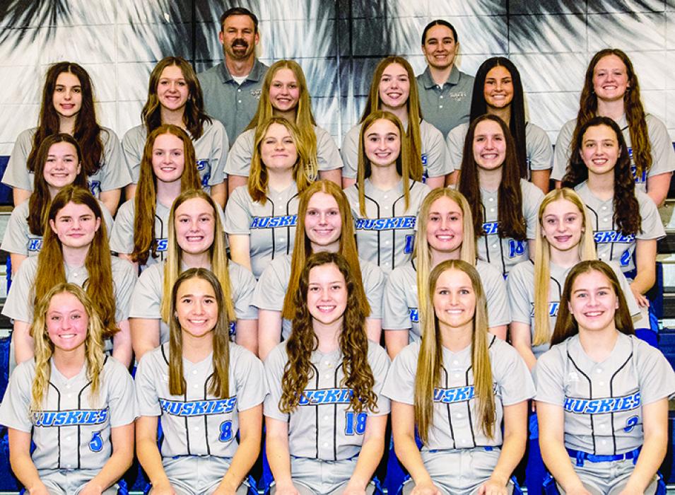 The 2023 Elk Point-Jefferson Softball team consists of, front from left, Alyssa Chytka, Sophia Giorgio, Natalie Hailey, Hannah Nearman and Regan Rasmussen; second, Samantha Marx, Jezmarie Praster, Grace Schuh, Molly Geary and Makinley Hammitt; third, Tessa McMahan, Lauren McDermott, Nicole Wells, Kylee Pierce, Cera Schmitz and Paige Jacobs; fourth, Kayla Sharkey, Kaille Goetzinger, Aynslee Goetzinger, Grace Griffin, Danica Torrez and Josie Curry; and back, Coach Josh Nearman and Coach Jessie Stouffer.  Phot