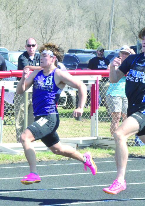 Jackson Boonstra took 2nd place in the 100m dash April 13 at the Homer Invitational. Photo by Kelly Riibe times2reporter@gmail.com