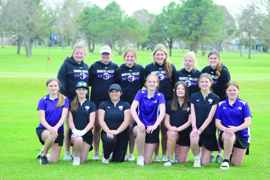 Submitted photo The Dakota Valley Panthers Girls Golf team competed at the The Pointe Golf Course in Elk Point April 11. Golfing for the Panthers were, front from left, Autumn Wickey, Addicyn Sailer, Lexi Squier, Teagan Meyer, Leah Crombie, Sage Agrimson and Quinn Bonstead; and back, Julia Orlando, Katie Betsworth, Peyton Carlson, Reagan Granstrom, Carsyn Hoekstra and Jacee Squier.
