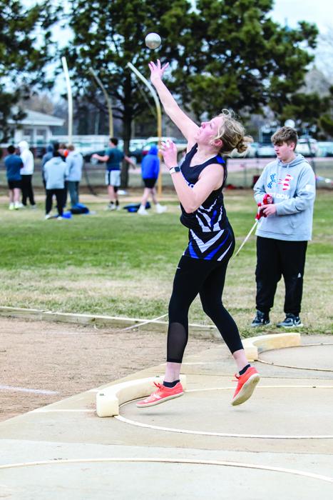 Grace Peed threw the shot put for 2nd place at the Husky Invite. Photo by Peterman Sports Photography stevepeterman5@gmail.com