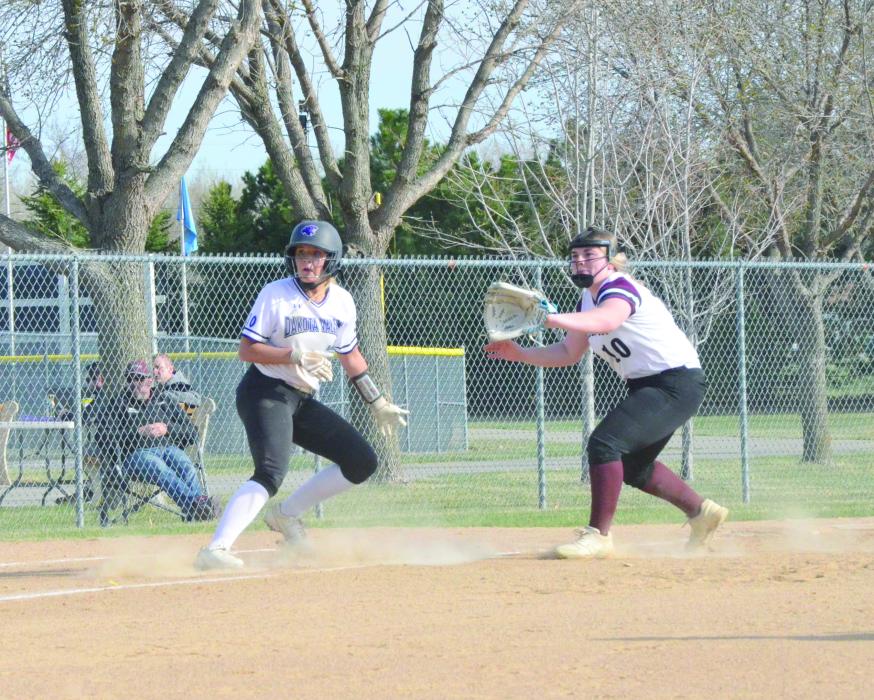 Avry Trotter rounds third and realizes the ball is being thrown toward her and maneuvers her way safely back to third base. Photo by Kelly Riibe • times2reporter@gmail.com