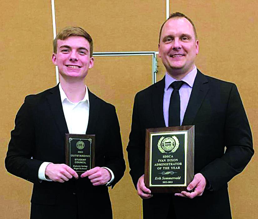 Dakota Valley Student Council received an award for “Outstanding Student Council” (shown by Nick Hanson) and Dakota Valley High School Principal Erik Sommervold was selected for the Ivan Dixon Administrator of the Year award at the student council state convention. Submitted photo