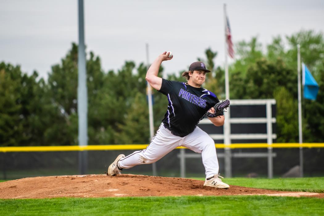 Senior Jake Pruchniak threw 8 strikeouts in 7 innings against Elk Point-Jefferson May 21. Photo by Peterman Sports Photography stevepeterman5@gmail.com