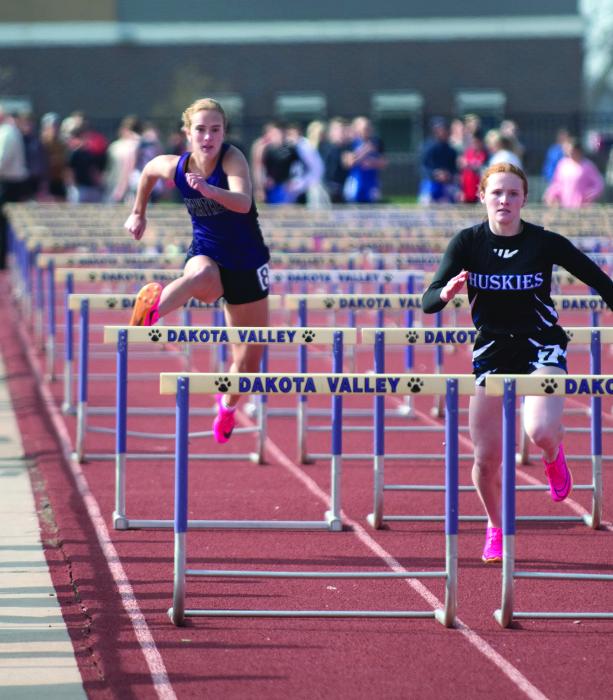 Sophie Tuttle came in 3rd place at the DV Invite April 25. Lauren McDermott, right, took 2nd place in the 300m hurdles. Photo by Peterman Sports Photography • stevepeterman5@gmail.com