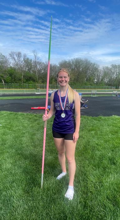 Ashlynn Stusse broke the DV school record in the Javelin as well as got a 4th place finish in the state Javelin competition. Submitted photo