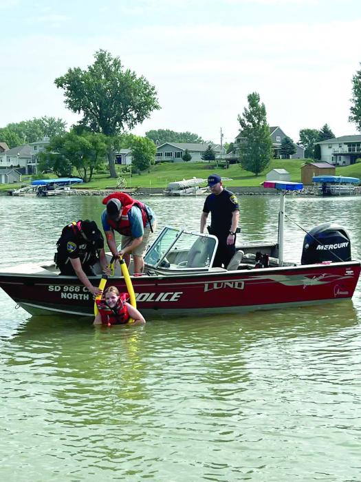The North Sioux City Fire and Police Departments held joint water rescue training exercises on McCook Lake June 10.  Submitted photos