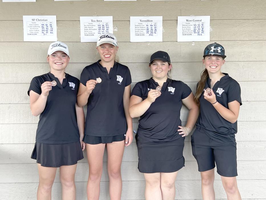 Dakota Valley Girls Golf State Qualifiers for the 2023 season were, from left, Claire Wiebelhaus, Katie Betsworth, Lexi Squier and Addicyn Sailer. Submitted photo