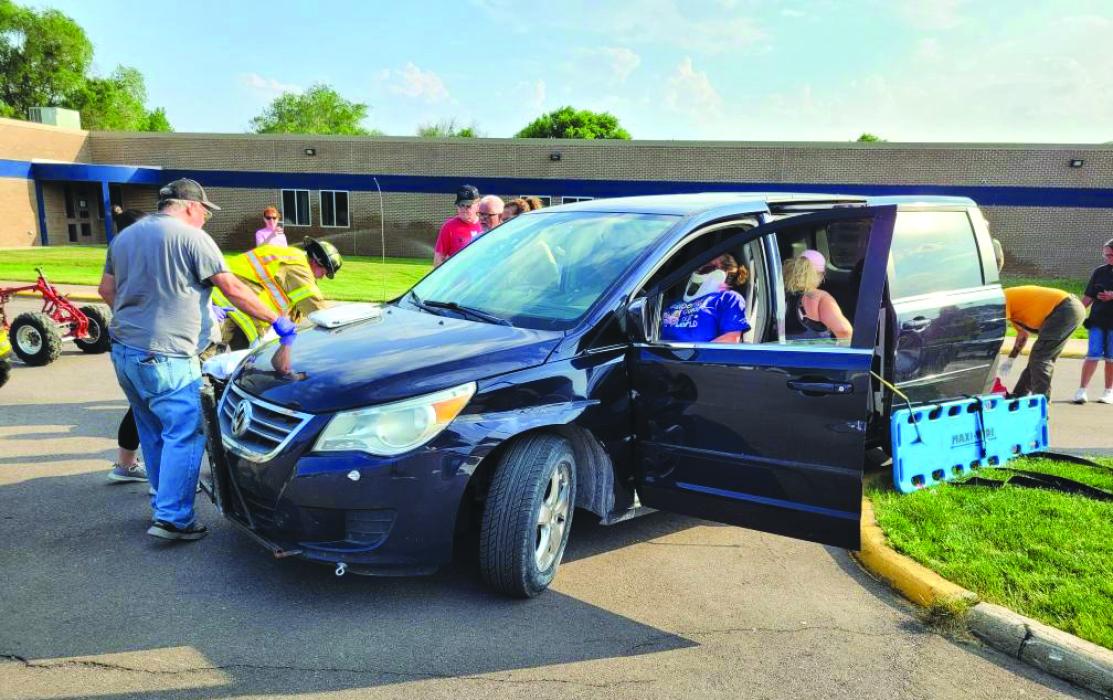 Emergency personnel from Elk Point, North Sioux City and Union County were present on June 6 for a joint agency training held at the Elk Point-Jefferson school parking lot. The first responders learned how to triage and utilize neck braces and backboards. The training accident reflected a drunk mother with two children in the van chasing down her two teenage children on an ATV. Submitted photos