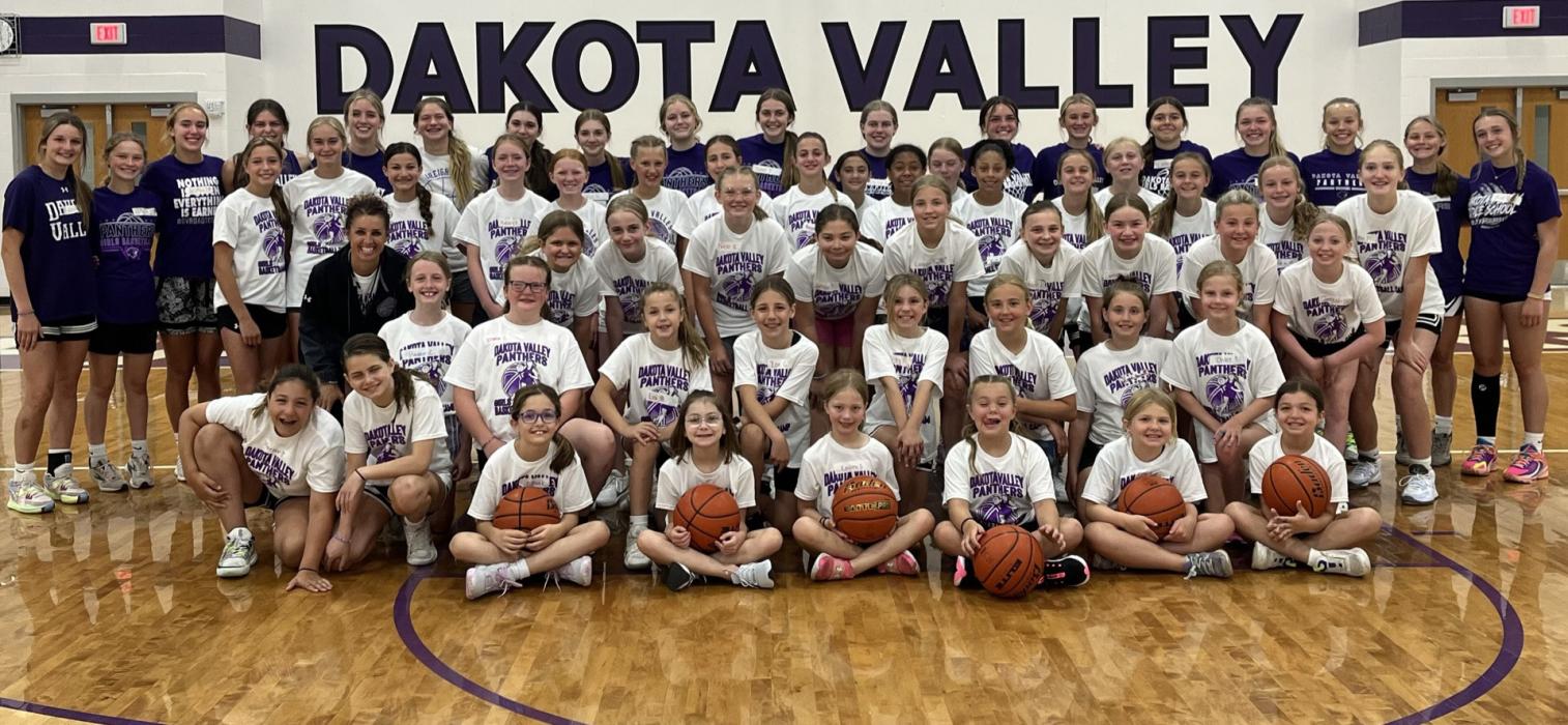 The Dakota Valley girls high school basketball team conducted a youth camp on June 12-14 at the DV high school gym. Skills and fun were had by all the campers in grades 3rd through 8th. The camp ran for 3 days with girls going into grades 3rd, 4th or 5th attending from 8 to 9:30 a.m, and grades 6th, 7th and 8th going from 9:30 to 11 a.m. Submitted photos