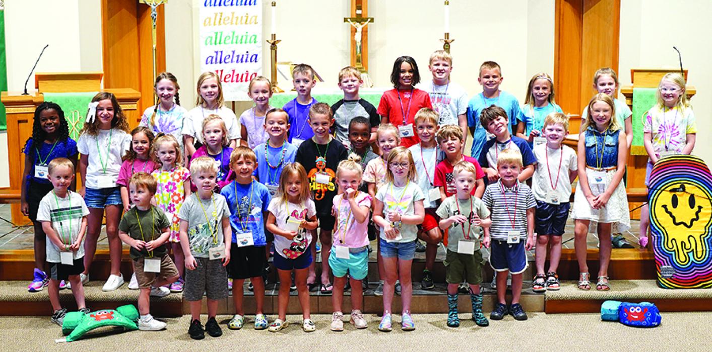 “God’s Living Water” was this year’s theme for VBS at Holy Cross Lutheran Church, Dakota Dunes, held June 12-14. It was a wonderful week “Covered in Jesus’ Grace” with around 40 kids attending.The children raised almost $300 to go to a mission project, providing clean water for those in need.The week ended with a closing program for the parents, talking about stories and singing songs.Then they headed out to the greenspace for a picnic lunch and water games. God is Good! Submitted photo