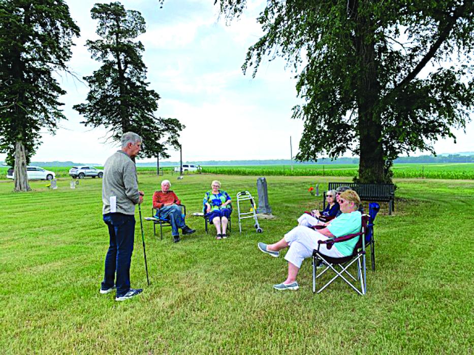 Local historian Eric Rosenbaum gave an on-site presentation on June 27, 2023, regarding the history of the Elmwood Cemetery and Texas Township (Dakota Territory) to members of the Martha Washington Chapter of the Daughters of the American Revolution. The historic cemetery is located between Elk Point and Jefferson, South Dakota. Texas was a thriving steamboat town located on the banks of the Missouri River. Elizabeth Rosenbaum, Vice Regent of the Chapter, organized the event. Submitted photo