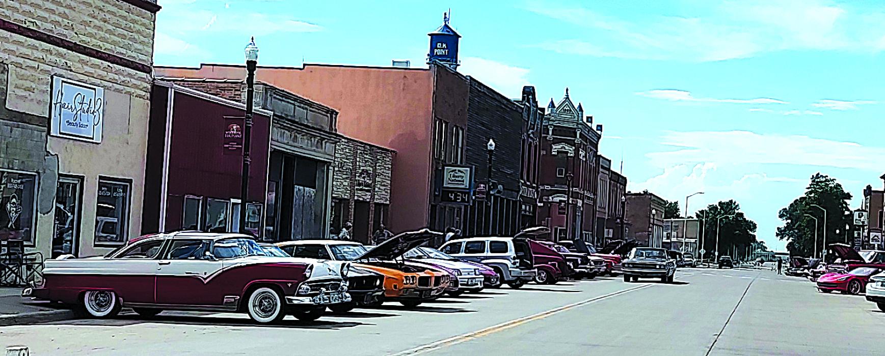 Many cars participated in the Tri-State Cruisers classic car cruise on Wednesday, July 19 in Elk Point. Photo by Shannon Jost • timesleader1@gmail.com