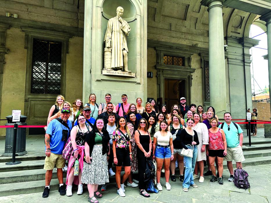A Panther travel group – 15 students and 14 chaperones – were led around Italy and Spain by local tour guides from June 12 to June 23. Here they are pictured at the Uffizi Gallery in Florence, Italy. Submitted photo