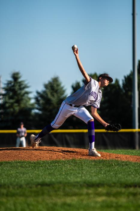 Grant VanDenHul pitched against Elk Point-Jefferson.  Photo by Peterman Sports Photography • stevepeterman5@gmail.com
