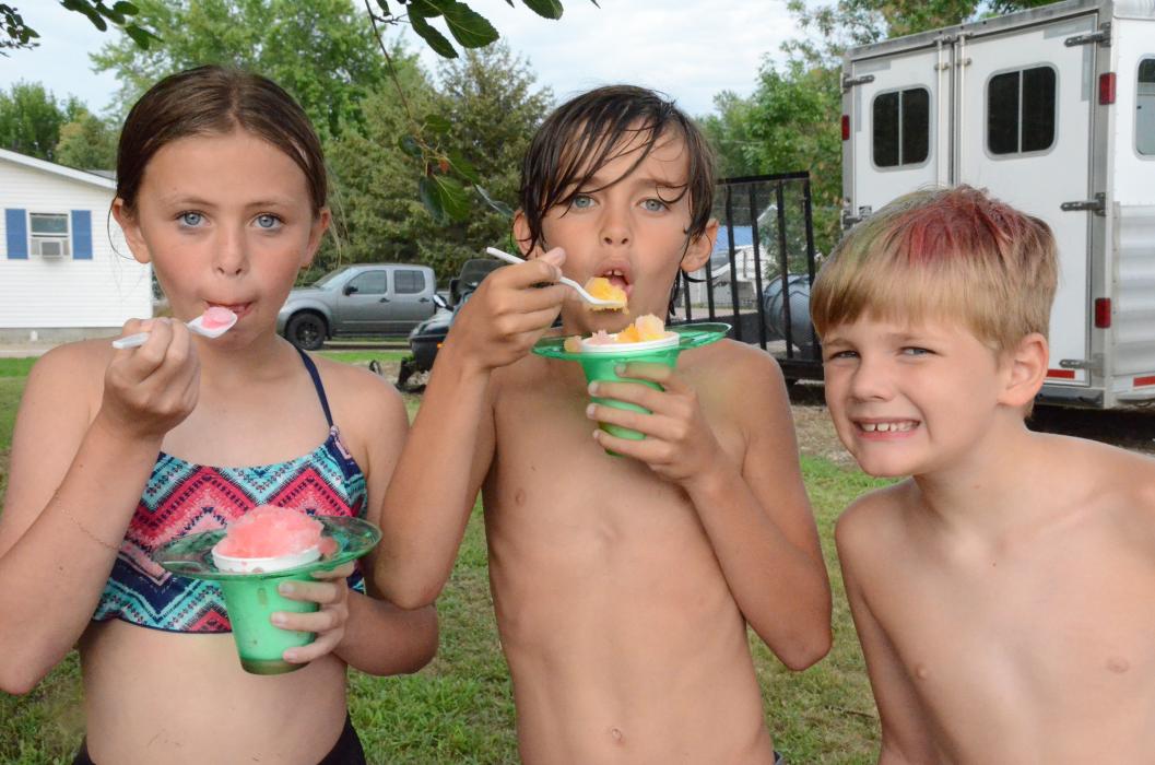 Snow cones were a big hit for Carmryn Ludwig, Liam Sturges, and Canden Sturges from Sioux City at NSC’s National Night Out event on August 1st.