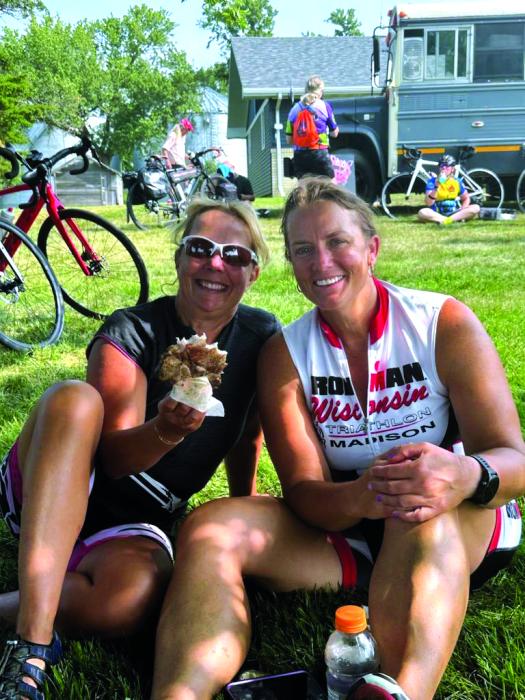Stacy Shrunk, of McCook Lake, made a stop at Mr. Porkchop on day 1 of RAGBRAI 2023 with her friend and training partner Therese Slechta. All photos submitted