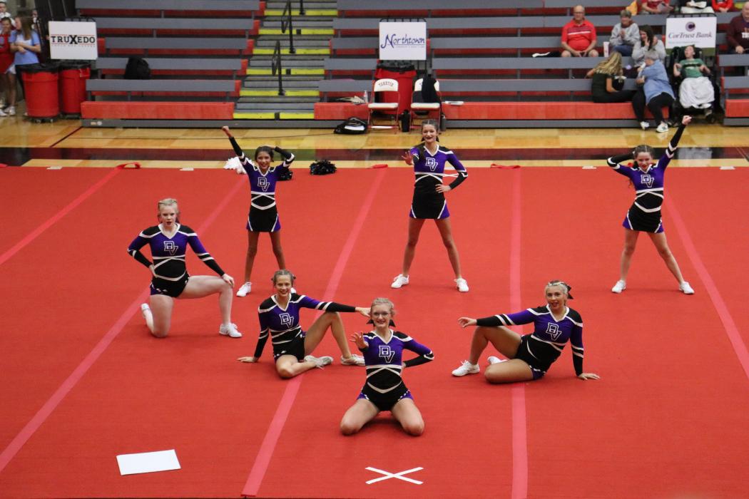 The Dakota Valley Cheer team competed in Yankton Sept. 7.They scored a total of 174 and only had 2 deductions in points. Submitted photo