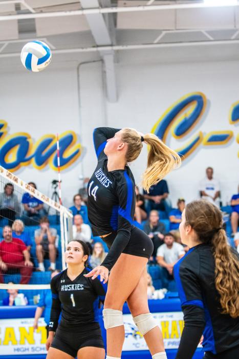Bentlee Kollbaum goes in for one of her 20 kills against Canton Sept. 7. Photos by Peterman Sports Photography • stevepeterman5@gmail.com