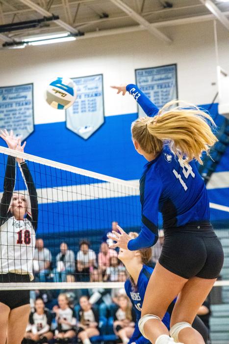 Bentlee Kollbaum recorded over 30 kills during last week’s matches against Viborg-Hurley and in the Northwestern Wildcat Volleyball tournament. She was voted to the all-conference team. Photo by Peterman Sports Photography • stevepeterman5@gmail.com