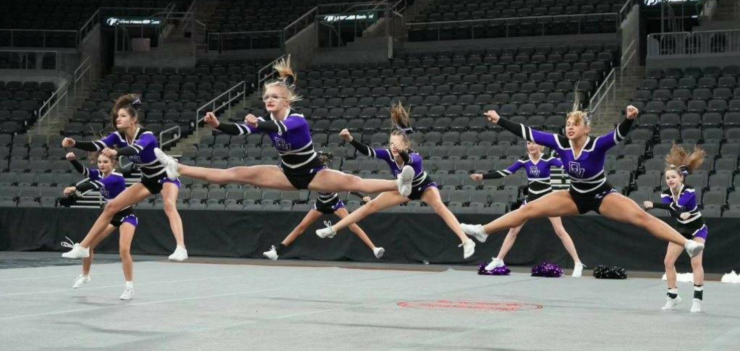 The Dakota Valley Competition Cheer team competes at the South Dakota State Tournament in Sioux Falls on Oct. 20. Photo courtesy of South Dakota Public Broadcasting