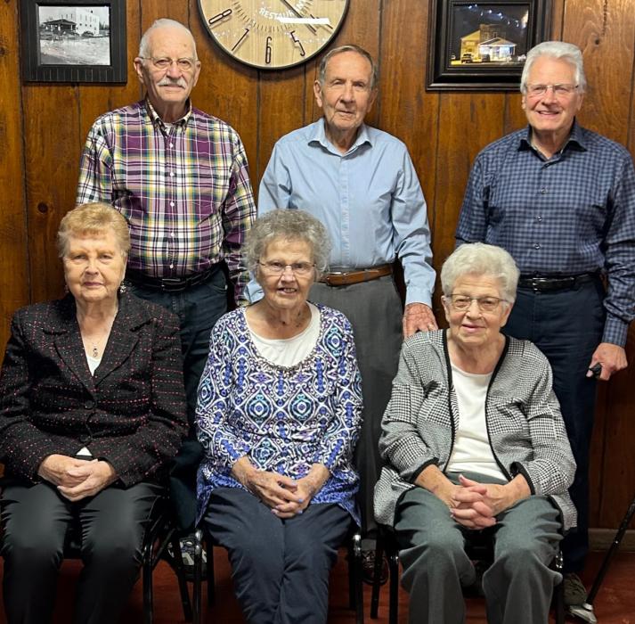 The Elk Point Class of 1953 held their 70th year class reunion. Those in attendance were, front from left, Vera Ness Klomps, Gladys Connelly Walsh and Dorothy Haug Langle; and back, Merle DeBuhr, Lyle Johnson and John Groethe. Seven classmates were unable to attend the reunion. Submitted photo