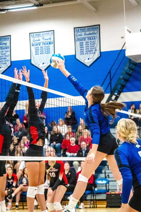 Ashley Brewer had 6 kills against the Tanagers Oct. 24. Photo by Peterman Sports Photography • stevepeterman5@gmail.com