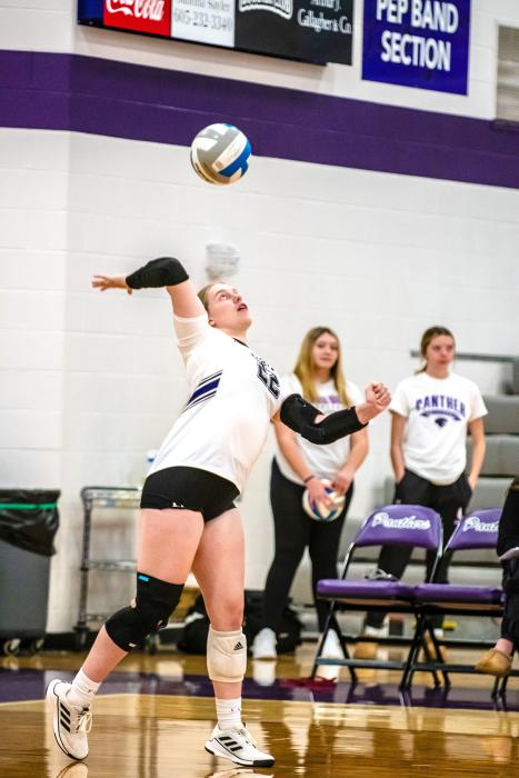 Stella Carlson has been a strong server all season. She garnered 7 ace serves against Parker Oct. 31.
