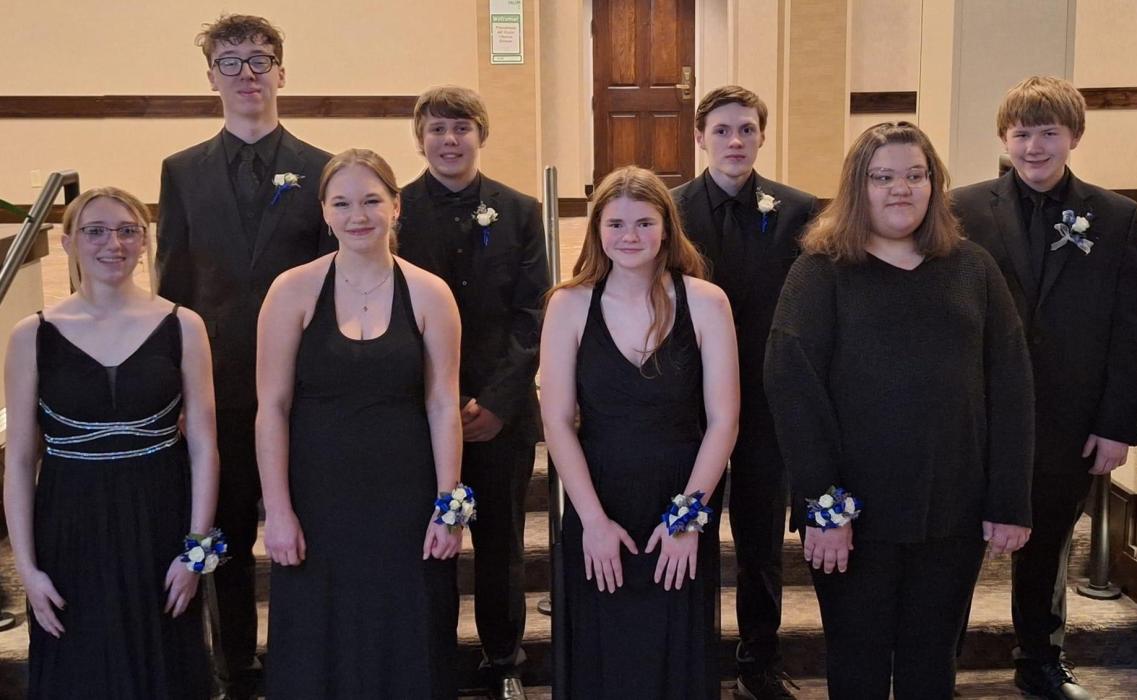 The Elk Point-Jefferson vocalists attended the South Dakota All-State Choir concert on Oct. 28 in Rapid City. Pictured are, front from left, AnnaBeth Porter, Chloe Bonnema, Samantha Marx and Emma Ketchelos; and back, Aaron Coyle, Andrew Quiett, Levi Stultz and Cole Braun. Submitted photo