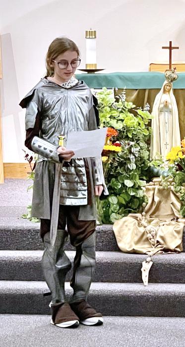Paisley Vitito, of North Sioux City, as St. Joan of Arc.