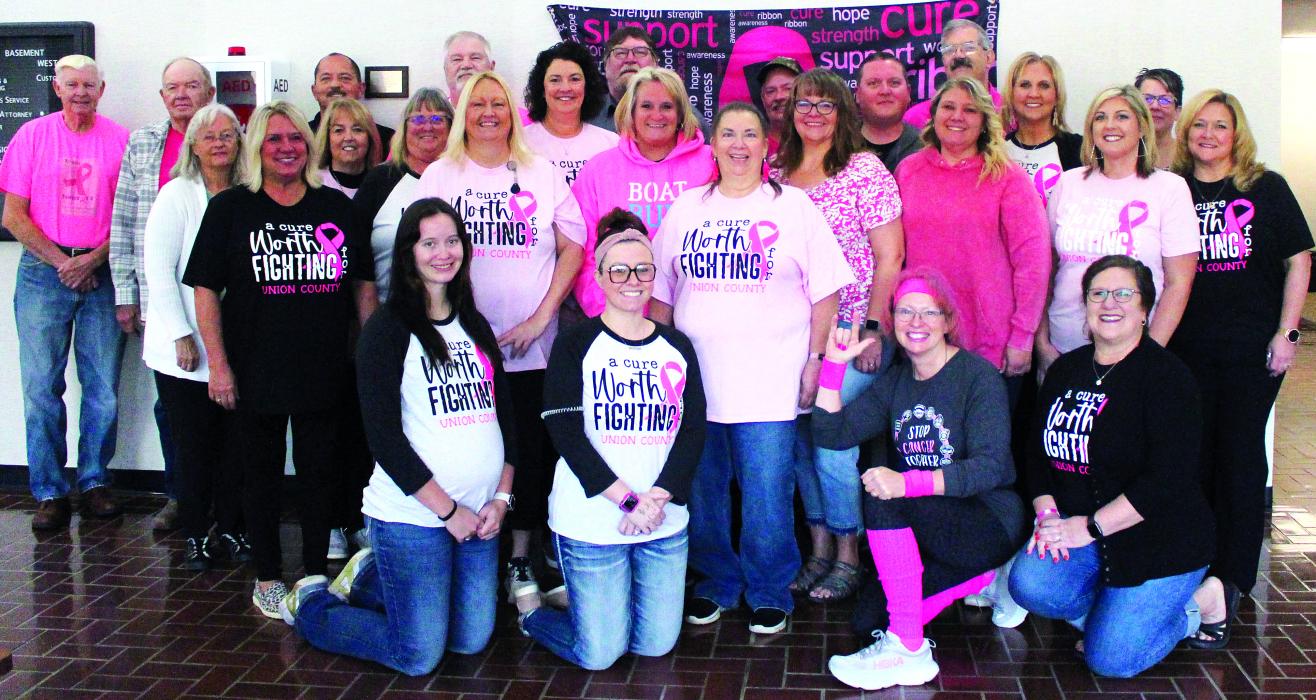 Every year in the month of October, employees of the Union County Courthouse dress up in pink to support Breast Cancer Awareness. Photo by Beth Hutcheson • times1reporter@gmail.com