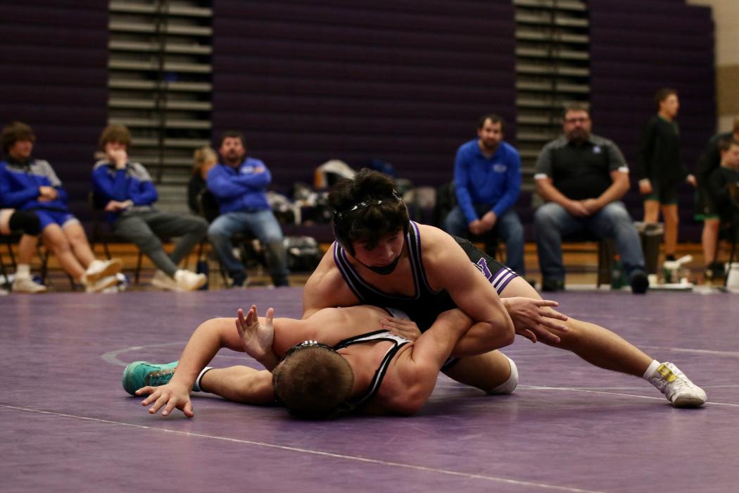Jackson Boonstra, wrestling at 150, was able to pin all of his opponents at the MOC-Floyd Valley Quad Saturday, Dec. 2. Submitted photo