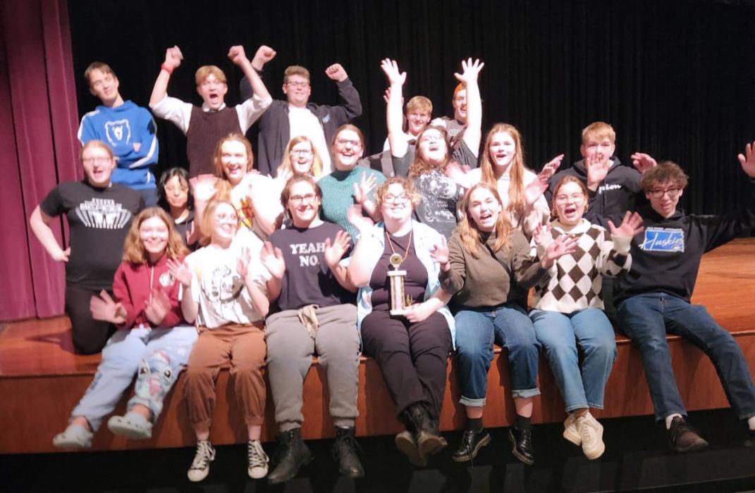 The Elk Point-Jefferson One Act cast consists of Libby Wright, Chloe Bonnema, Samantha Marx, Megan Monkvold, Tessa Mollet, Ella Ketchelos, Austin Clercx, Aiden Clercx, AnnaBeth Porter, Teagan Mollet, Carter Heckathorn, Terence Bintz, Levi Stultz, Camden Hartje, Natalie Wells, Aaron Coyle, Thomas Hemmingstad, Nadia Quiring, Kaymarie Spalding and Adara Nuno. Submitted photo