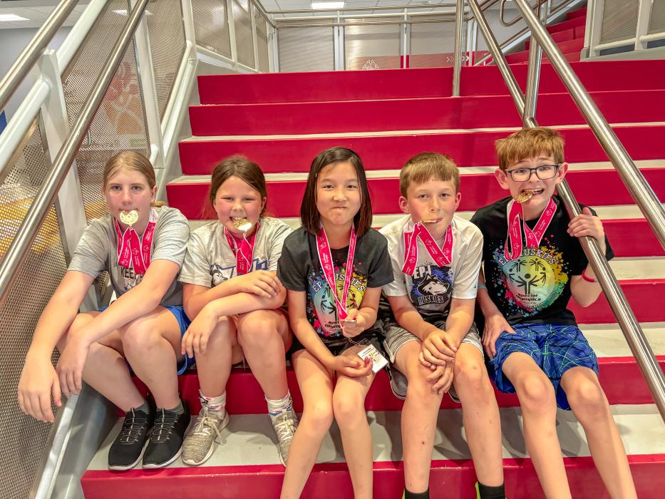 Special Olympics medal winners, from left Samantha Dudley, Korbyn Vogt, Anna Yixian Norby, Rawsen Vogt and Jackson Sharkey. Submitted photo