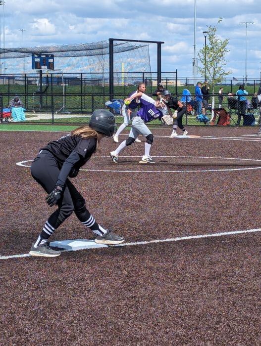 The Panthers had Payten Konopasek on 3rd base and Chaley Preston on 1st base during a big inning of offense for DV against Winner on May 4.