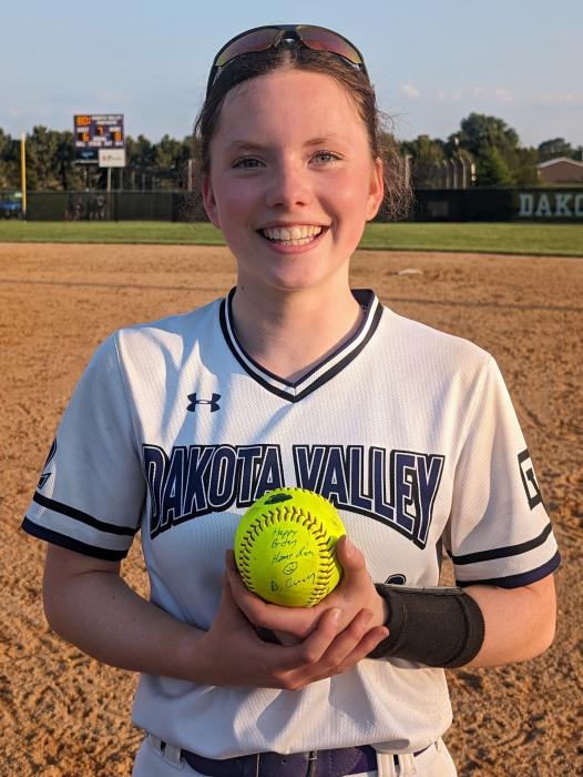 Sophomore Mia Riibe launched a solo home run, over the fence, during DV’s SoDak 16 game versus Vermillion on May 22. Her team went on to win the contest 8-6 and advance to the state tournament in Aberdeen. Photo by Kelly Riibe • times2reporter@ gmail.com