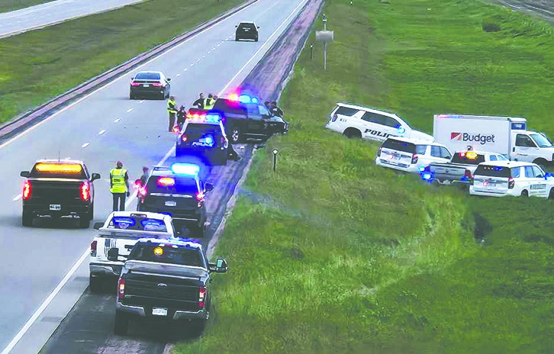 Law enforcement from several agencies were involved in chasing a stolen Budget Rental box truck. The pursuit started in South Sioux City, NE, with an officer-involved shooting. It ended when officers deployed stop sticks on I-29 south of Elk Point, SD. Brian Church and Gwenn Homan were taken into custody following the incidents. Submitted photo