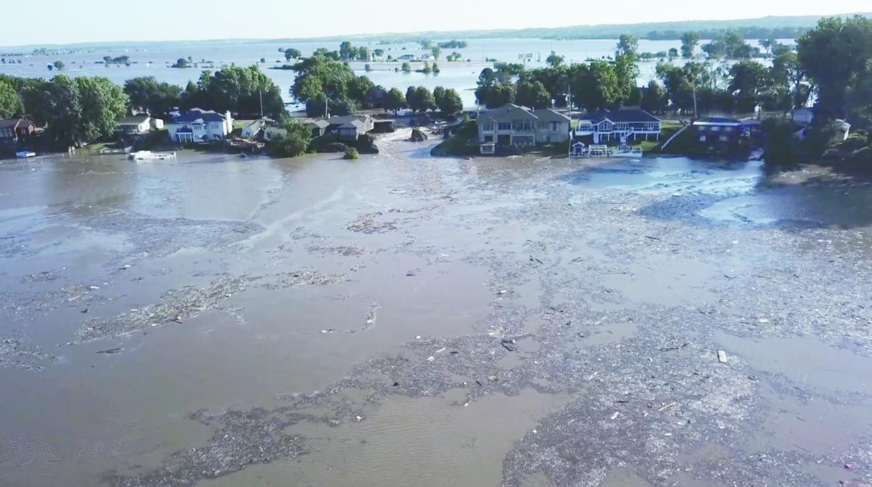 A view from overtop of McCook Lake looking north, shows water spilling into the lake via Northshore Drive. Photo courtesy of Shaun Florke
