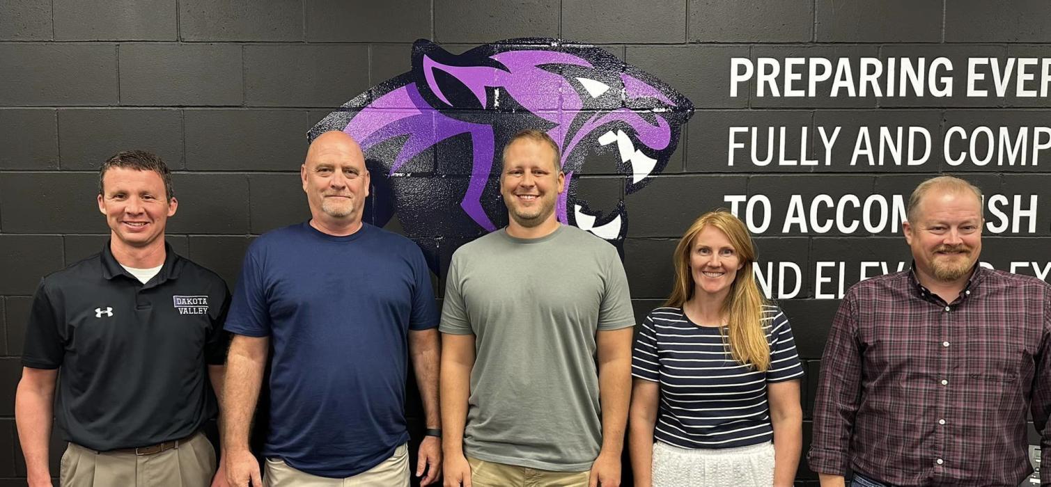 Emily Norby was sworn in Monday, July 8, 2024, at Dakota Valley's annual board meeting as a member of the board serving a three-year term. Serving along with her are (from left) President Steve Kistner, Vice President Jeff Dooley, Andrew Nilges, (Emily Norby), and Matt Thompson. The election of officers for 2024-25 also took place at the annual meeting; Kistner and Dooley were re-elected to those positions. Submitted Photo