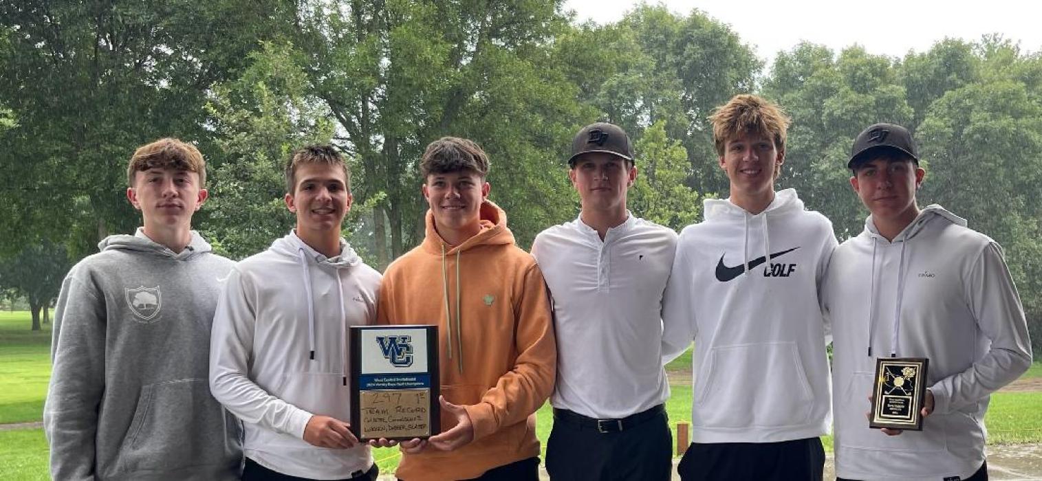 Dakota Valley won the West Central Early Bird Invite at Central Valley Golf Course in Hartford August 20, 2024. From Left, Cash Slater, Tate Cornelsen, Matt DeBeer, Dylan Lukken, Tyler Cornelsen, and Logan Collette. Submitted photo