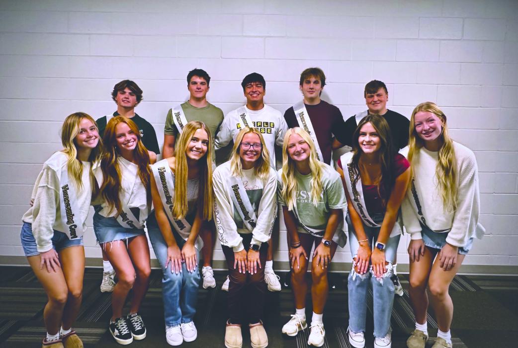 Homecoming royalty for the Panthers was voted on recently with seniors and juniors representing DV for 2024. Coronation to crown this year’s queen and king will take place on Monday, September 30, 2024. Back row from left: Noah Graham, Drew Lukken, Gavin Welch, Easton VanScoyk, and Cooper Bernard. Front row from left: Marissa Loe, Sammie Pollema, Abigail Burhoop, Addison Dickson, Ella Schmiedt, Emersen Mead, and Sammy Kimbell.