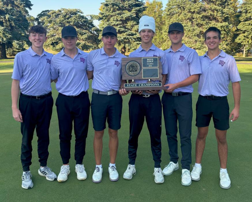 Dakota Valley brought home the 2024 state championship on Tuesday, Oct. 8. From left: Cash Slater, Matt DeBeer, Logan Collette, Tyler Cornelsen, Dylan Lukken, and Tate Cornelsen. Submitted picture